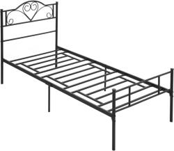 HomCom Structura Pat HOMCOM, 1 loc din Otel 900x200cm, Sipci Integrate, Tetiera si Tablie, Negru | Aosom Romania (831-415)