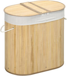 HOMCOM Coș de Rufe din Bambus cu Capac, 100L, 2 Compartimente, 62.5x37x60.5 cm, Natural | Aosom Romania (850-220V00ND)