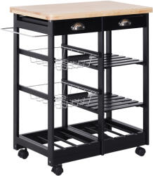 HOMCOM Cărucior de Bucătărie Multifuncțional din Lemn de Pin, 74x37x75 cm, Negru | Aosom Romania (801-079BK)