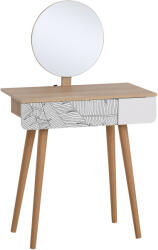 HOMCOM Masă de Machiaj cu Oglindă Rotundă și Sertar, Design Jungle, Alb și Stejar, 70x39x120cm | Aosom Romania (831-303)