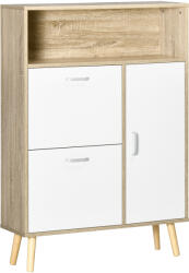 HomCom Pantofar cu 2 usi rabatabile si dulap pentru pantofi HOMCOM, reglabil, natural, alb | Aosom Romania (837-199) Pantofar