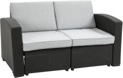 Outsunny Canapea de Grădină 2 Locuri, Plastic PP cu Efect Ratan, Perne Detașabile, Gri/Negru | Aosom Romania (84B-159GY)