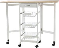 HOMCOM Cărucior de Bucătărie Extensibil Alb, 3 Sertare, MDF/Metal, Soluție Organizare Bucătărie, 37x37x77.5 cm | Aosom Romania (801-125)