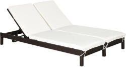 Outsunny Șezlong cu 2 Locuri din Oțel și Ratan Maro Alb cu Spătar Reglabil pentru Confort Maxim în Grădină 195x120x28cm | Aosom Romania (862-023BN)