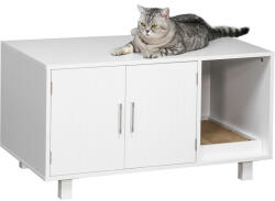 PawHut Mobilier din Lemn pentru Litiera Pisicilor, cu 2 Uși și Deschidere Laterală, 91x52x50, 5 cm, Alb | Aosom Romania (D31-016WT)