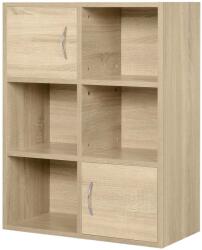 HOMCOM Biblioteca HOMCOM cu 3 Rafturi , 4 Compartimente si 2 Usi Basculante din Lemn Natural 61.5x29.5x80cm | Aosom Romania (833-586ND) Comoda