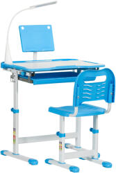 HOMCOM Birou Copii de 6-12 ani cu Lampa, masa cu scaune copii, cu design Ergonomic, Inălțimea Reglabilă, 70x49.5x80-105 cm | Aosom Romania (312-062BU)