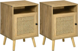 HOMCOM Set 2 Noptiere Moderne cu Dulap și Raft Deschis PAL Ratan MDF pentru Dormitor și Living 39x35x60 cm | Aosom Romania (831-599V03ND)