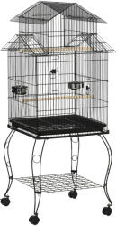 PawHut Colivie pentru Păsări din Oțel și Lemn cu Tavă Detașabilă, 4 Roți și Recipient pentru Alimente, 51, 5x50x140 cm, Negru | Aosom Romania (D10-076BK)