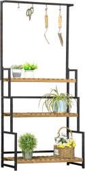 Outsunny Suport de Flori 3 Nivele Lemn de Brad și Metal cu Cârlige pentru Interior Exterior 80x36x174 cm | Aosom Romania (845-788V00ND)