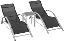 Outsunny Set Mobilier de Grădină: 2 Sezlonguri Pliabile și 1 Măsuță cu Raft din Sticla, Negru, Design Modern | Aosom Romania (84B-570SR)