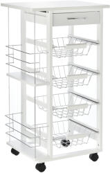 HOMCOM Cărucior de Bucătărie Alb, Dulap Depozitare, 1 Sertar, 2 Etajere, 4 Coșuri Detașabile, 47x37x83cm | Aosom Romania (801-121V01WT)