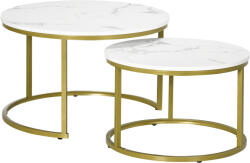 HomCom Set de 2 mese rotunde, set de masute de cafea stivuite cu cadru metalic pentru camera de zi, alb | Aosom Romania (839-589V00WT) Masa de cafea