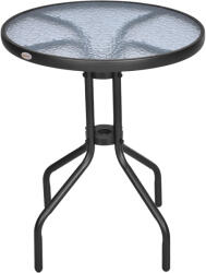 Outsunny Masă Rotundă de Grădină cu Blat din Sticlă Securizată, Φ60x70 cm, Negru | Aosom Romania (84B-147)