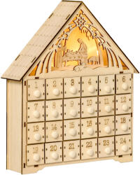 HOMCOM Calendar Advent din Lemn 24 Sertare Decoratiune de Craciun cu Nasterea Domnului Sculptata si Luminite, 26.6x6x30cm HOMCOM | Aosom RO (830-412)