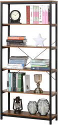 HOMCOM Biblioteca in Stil Industrial Vintage cu 6 Rafturi din Lemn si Metal Negru, 80x30x180cm HOMCOM | Aosom Romania (836-279) Biblioteca