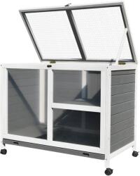 PawHut Cusca Iepuri Lemn 2 Niveluri Spațiu Confortabil 91.5x53.3x73cm Gri | Aosom Romania (D51-124GY)