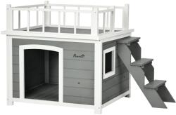 PawHut Cusca Exterior pentru Caini cu Balcon Scări și Picioare Înălțate Rezistentă la Intemperii | Aosom Romania (D02-145V00LG)