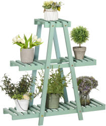 Outsunny Suport Plante Lemn de Brad 3 Nivele Verde Deschis pentru Interior Exterior 76x26x76cm | Aosom Romania (845-800V00GN)