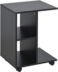 HOMCOM Masă Laterală Mobilă în Formă de C cu 2 Rafturi și 4 Roți Pivotante PAL Negru 45x35x58cm | Aosom Romania (833-779BK)