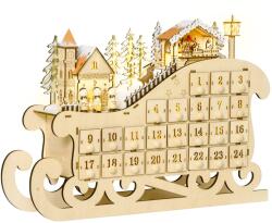 HOMCOM Calendar Advent din Lemn in Forma de Sanie cu 24 de Sertare de Umplut, Decoratiuni si Lumini 45x10x31cm HOMCOM | Aosom RO (830-418)
