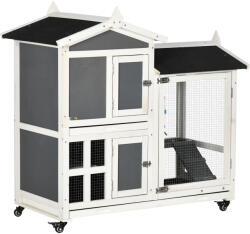 PawHut Cusca pentru iepuri, Cusca de exterior pentru iepurasi, cu roti, casute principale, zona de alergat, Casuta pentru animale mici | Aosom RO (D51-332V00CG)
