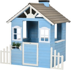 Outsunny Căsuță din Lemn de Exterior pentru Copii cu Ușă și Ferestre, Căsuță pentru Copii de 3-7 Ani, 151x112.5x142 cm, Albastru | Aosom Romania (345-025V00BU) Casuta pentru copii