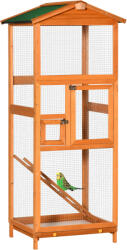 PawHut Cotet PawHut pentru Păsări din Lemn cu Tavă Extensibilă și 2 Uși, Portocaliu, Ideal pentru Curtea Exterioară 68cmx63cmx165cm | Aosom Romania (D10-004V00OG)