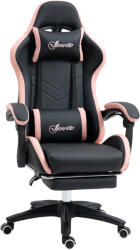 Vinsetto Scaun de Gaming Premium, Piele Ecologică PU, Oțel, Înălțime Ajustabilă, Spătar Inclinabil, 65x65x121-129 cm, Roz și Negru | Aosom Romania (921-618V00BK)