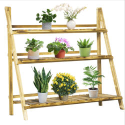 Outsunny Suport Pliabil pentru Plante din Lemn de Brad cu 3 Nivele, 100x37x93 cm, Lemn Natural | Aosom Romania (845-113)