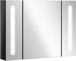 Kleankin Dulap de baie LED cu oglinda Kleankin, Organizator de depozitare reglabil montat pe perete cu 3 usi cu oglinda si rafturi reglabile, Functie de memorare, incarcare USB, Negru lucios | Aosom Romania (8