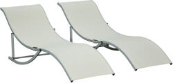 Outsunny Set 2 Sezlonguri Pliabile pentru Relaxare în Grădină, din Aluminiu și Textilen, Culoare Bej, Ușor de Depozitat | Aosom Romania (84B-540BG)