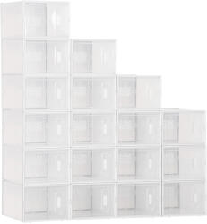 HomCom Dulap Dreptunghiular pentru Încălțăminte, Economisire Spațiu, 18 Cutii Transparente din Plastic PP, 25x35x19 cm | Aosom Romania (850-173V01) Pantofar
