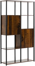HOMCOM Bibliotecă Industrială cu 4 Rafturi și 2 Dulapuri, 90x30x159.5 cm, Metal și Lemn, Negru-Maro | Aosom Romania (836-522) Biblioteca