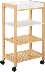 HOMCOM Carucior de bucatarie cu 4 nivele din MDF si lemn de pin cu 4 roti pivotante, 40x30x76 cm, alb si maro | Aosom Romania (801-131)