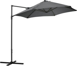 Outsunny Umbrelă de Grădină cu Rotație la 360°, Braț, Bază în Cruce și Orificiu de Ventilație, Ø256x245 cm, Gri Închis | Aosom Romania (84D-209V00CG)