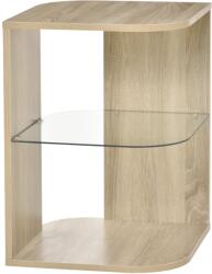 HOMCOM Masuta de Living Moderna din Lemn si Sticla, cu 3 nivele si margini rotunjite, Culoarea Lemnului 40x40x56cm HOMCOM | Aosom Romania (839-120ND)