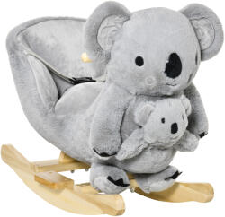 HomCom Koala Balansoar cu Sunete, Leagăn de Pluș și Lemn pentru Copii 18-36 Luni, Gri, 60x33x50cm | Aosom Romania (330-137) Balansoar calut
