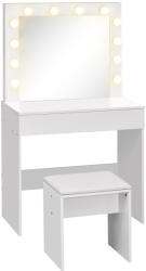 HOMCOM Masă de Machiaj Vintage cu Scaun Tapitat, Oglindă cu 12 Lămpi LED, Sertar Mare, MDF Alb, pentru Dormitor | Aosom Romania (831-316)