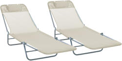 Outsunny Set de 2 Șezlonguri Pliabile pentru Plajă cu Spătar Rabatabil pe 4 Niveluri, Șezlong de Grădină, 137x56x82 cm, Bej | Aosom Romania (84B-860)
