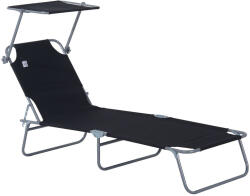 Outsunny Scaun Pliabil, Șezlong Reglabil cu Parasolar din Țesătură Oxford, 187x58x50cm, Negru | Aosom Romania (84B-001BK)