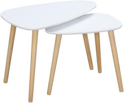 HOMCOM Set de 2 masute laterale HOMCOM moderne, mese cuib triunghiulare din MDF si Lemn de Pin 59.5x39.5x45cm Alb, Natural | Aosom Romania (839-271)