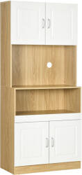 HOMCOM Dulap Înalt pentru Camară, Design Modern Alb și Lemn, 4 Uși și Raft Deschis, Ideal pentru Bucătărie și Sufragerie, 80x40x180 cm | Aosom Romania (835-982V00ND) Bufet