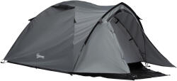 Outsunny Cort Camping Impermeabil 4 Locuri Impermeabil cu Vestibul, Ferestre si Usi cu fermoar, 325x183x130cm Gri | Aosom Romania (A20-174) Cort