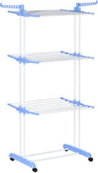 HOMCOM Uscator de rufe extensibil HOMCOM pe 4 niveluri cu 4 roti, din otel si pp, 73x64x177 cm, Albastru si Argintiu | Aosom Romania (850-208V00BU)