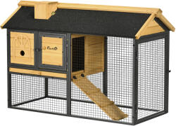 PawHut Cusca de exterior pentru iepuri, cu tava detasabila, curte, rampa, Casa pentru animale mici, 120 x 55.5 x 80 cm | Aosom Romania (D51-354V00BK)