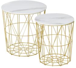 HOMCOM Set 2 Măsuțe de Sufragerie Stivuibile, Design Modern din Oțel și MDF, Φ44/Φ35x45.5cm, Alb Auriu | Aosom Romania (839-105)