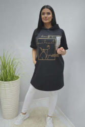  Nagyon csinos elején mintás kapucnis tunika (fekete) (221689)