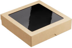 Intertan Ablakos kraft papír sütis doboz fekete belsővel 1500 ml - 20x20x4, 8 cm | 25 db/cs