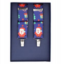  Karácsonyi mintás sötétkék nadrágtartó mikulás mintás bőr díszítéssel (SK01)